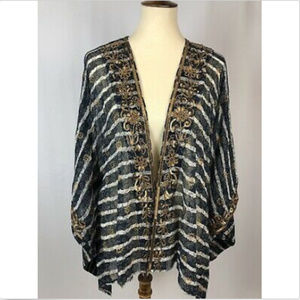 Soft Surroundings Navy Stripe Gold Beads Topper OS